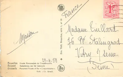 Monumentalna Arcada Cinquantenaire — Bruksel — Ern. Thill, seria 1, nr 10 — Rewers