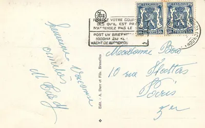 Bruksel, Hotel de Ville — widok z placu — wydawca A. Durr et Fils, numer serii nieodczytelny — Rewers
