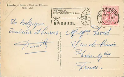 Ostende — Basen — Quai des Pêcheurs — Klub Jachtowy — Wydawnictwo V. Maréchal — Rewers
