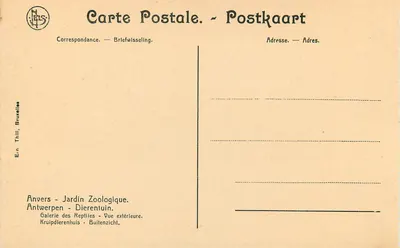 Anvers — Ogród Zoologiczny — Galeria Reptili — Widok z zewnątrz — E.n. Thill, Bruksela — Rewers