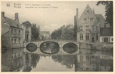 Bruges — Ponte do Béguinagem e Presbitério — editor N. EILS, número de série não visível
