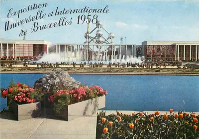 Exposição Universal e Internacional de Bruxelas 1958 — Atomium e fonte — Éd. Epicarte n°1.318
