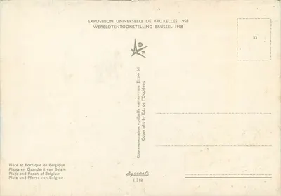 Exposição Universal e Internacional de Bruxelas 1958 — Atomium e fonte — Éd. Epicarte n°1.318 — Verso