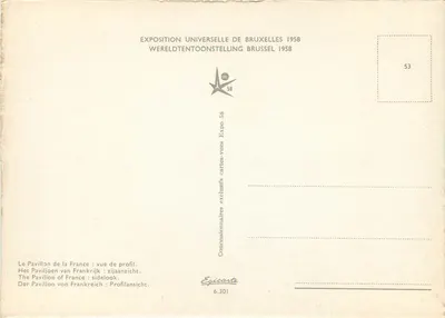 Pavilhão da França — vista de perfil — Épicarte n°6.301 — Verso