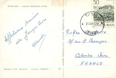 Žabljak — localização do Clube Mediteran — editor Sociedade Turística «Durmitorska jezera» — Verso