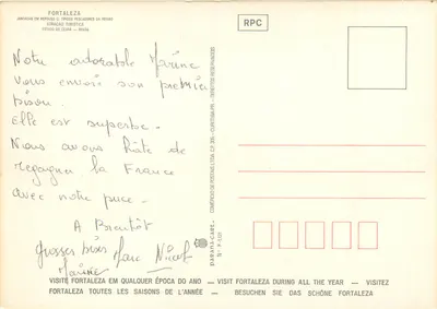 Fortaleza — Jangadas em repouso — Comércio de Postais Ltda. n° K-4121 — Verso