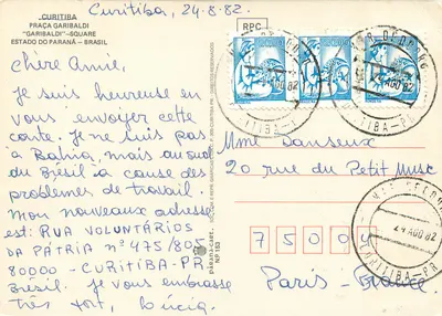 Praça Garibaldi — Curitiba — Editor: Panamá-Cart, n° 153 — Verso