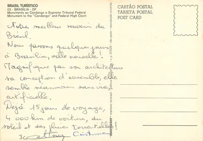 Monumento ao Candango e Supremo Tribunal Federal — Brasília - DF — editor BRASIL TURÍSTICO, n° 02 — Verso
