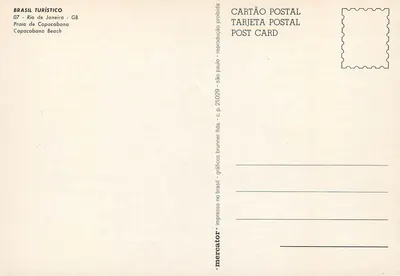 Praia de Copacabana — Rio de Janeiro — editor BRASIL TURÍSTICO, n°07 — Verso