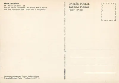 Vista del Corcovado — Sugar Loaf en fondo — BRASIL TURÍSTICO, n°34 — Reverso