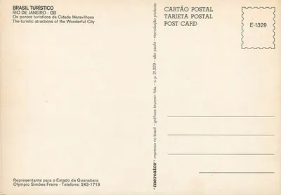 Rio de Janeiro — atrakcje turystyczne — BRASIL TURÍSTICO, seria E-1329 — Rewers