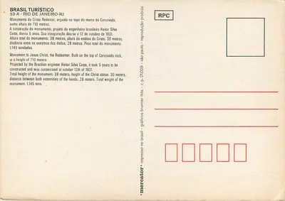 Chrystus Zbawiciel — Rio de Janeiro-RJ — wydawca Mercator, nr 53-A — Rewers