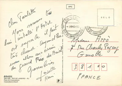 Copacabana Beach — Rio de Janeiro — Editor Enicard, n° 350-299 — Verso