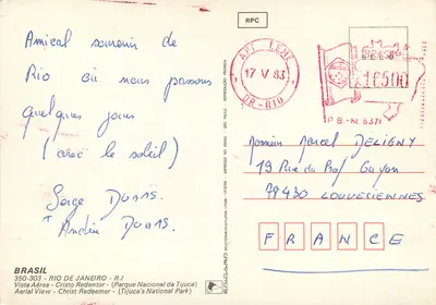 Rio de Janeiro — Cristo Redentor — Editor ENCARD, n° 350-303 — Verso