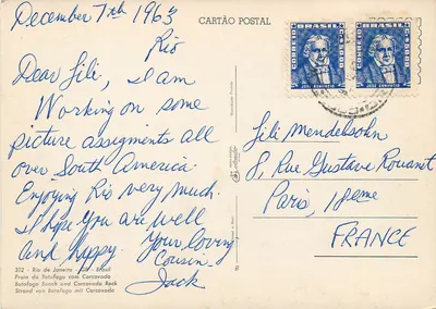 Tarjeta postal antigua Río de Janeiro — playa de Botafogo con el Corcovado — editor no visible — Reverso