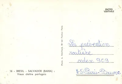 Clostros antigos portugueses — Salvador (Bahia) — Foto A. Robillard, 84 bd Pasteur Paris — Verso