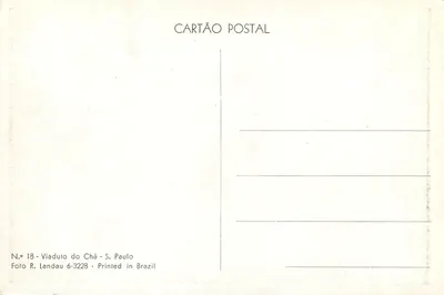 Vue do Viaduto do Chá em São Paulo — Editor R. Landau, n° 6-3228 — Verso