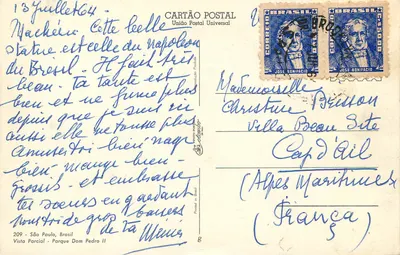São Paulo — Parque Dom Pedro II — Vista Parcial — União Postal Universal — Verso