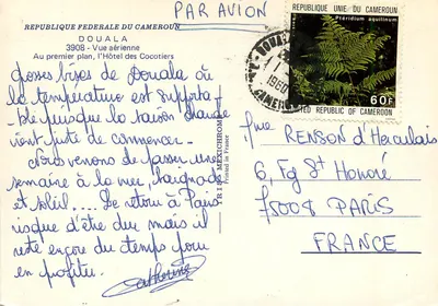 Douala — Vista aérea — Hotel dos Cocotiers — República Federal do Camarões — Verso