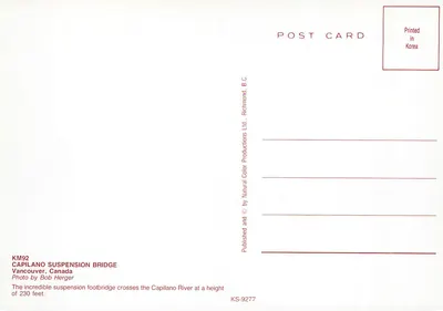 Most wiszący Capilano — Vancouver, Kanada — Natural Color Productions Ltd. nr KS-9277 — Rewers