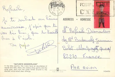 Dwa łosie przed wodopadem — Kanadyjski las — ALEX WILSON PUBLICATIONS — Rewers