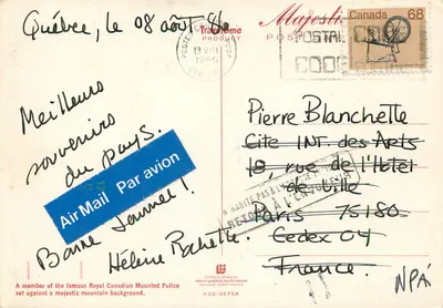 Royal Canadian Mounted Police — majestatyczne góry — Majesti Postcard — Rewers