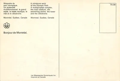 Montréal 1976 — Olympisch Toorn en Olympisch Stadion — Les Messageries Dynamiques Inc. — Achterkant