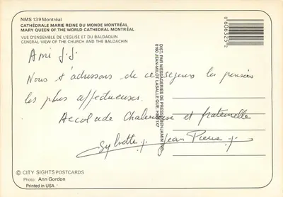 Catedral Marie-Reine-du-Monde — vista interna — City Sights Postcards, NMS 139 — Verso