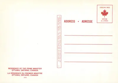 A residência do primeiro-ministro — Ottawa, Canadá — editor Peter Heier Ltd, n°14 — Verso