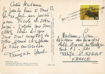 Katedra Marie-Reine-du-Monde — widok nocny — Messageries de Presse Benjamin Enr. n° 105 — Rewers