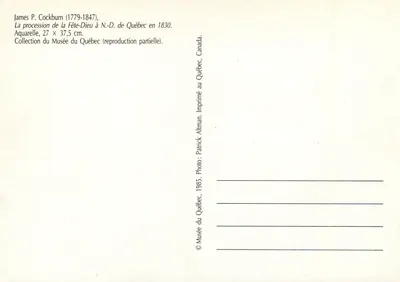 Procesja Fiet-Dieu w N.-D. de Québec — 1830 — reprodukcja częściowa Muzeum Quebec — Rewers
