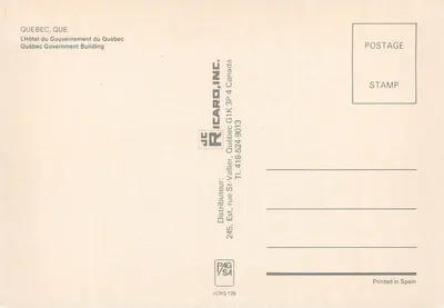 Hôtel Gubernatorski w Quebecu — Quebec, Kanada — wydawca ICARD, INC. — Rewers
