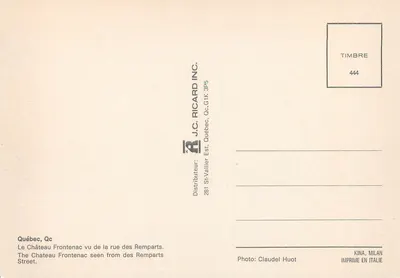 Zamek Frontenac — widok z ulicy Remparts — J.C. Ricard Inc. nr 444 — Rewers
