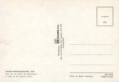 Sainte-Anne-de-Beaupré – Centrum pielgrzymek – ICARD INC. — Rewers
