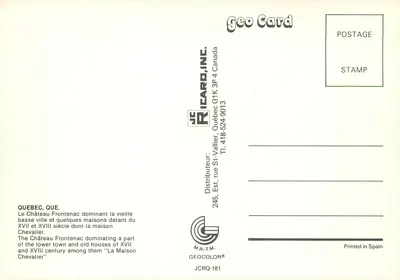 Zamek Frontenac — Quebec — Geo Card — Rewers