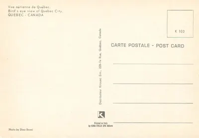 Widok z powietrza Quebecu — Quebec — Dystrybutor K 103 — Rewers