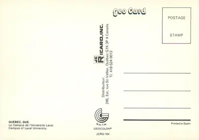 Campus de l'Université Laval — Québec — Geo Card — Verso
