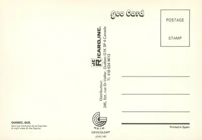 Québec — Widok nocny stolicy — Geo Card — Rewers
