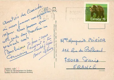 Hôtel du gouvernement du Québec — widok z statuą — Messageries de Presse — Rewers
