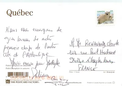 Québec — widok na górze z Zamekiem Frontenac i funikularem — The Postcard Factory — Rewers