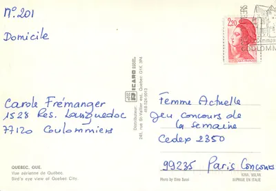 Widok z lotu nad Quebec — Quebec, Que. — Wydawca ICARD, nr 201 — Rewers