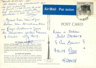 Nocny widok Torontu — Wieża CN — wydawca CN Tower Ltd. — Rewers