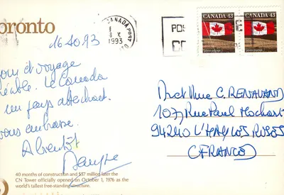 Toronto — Wieża CN — wydanie Canada Post — Rewers