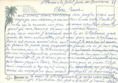 Tânger — carta postal turística com mapa e fotos — Escudo de Oro — Verso
