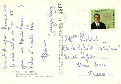 Tizninit — widok miasta i jego bram — wydawca Jacques el Maani — Rewers