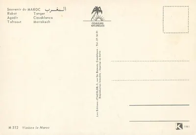 Marrocos — Carta postal turística com vista de monumentos e carta — Éditions TACOLOR, n° M 512 — Verso