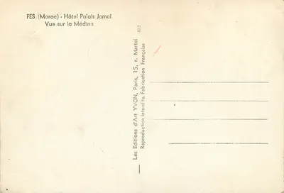 Fès (Maroc) — Vue sur la Médina — Hôtel Palais Jamaï, série 852 — Verso