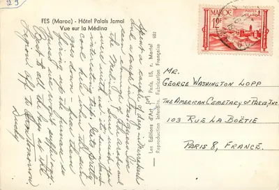 Fès (Marrocos) - Hotel Palais Jamai — Vista sobre a Médina — Les Editions d'Art Martel, n° 982 — Verso