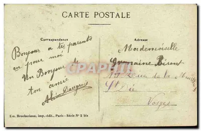 Casal amoroso em um cenário — flores de pensamento — Em. Brocherioux, Paris - Série N° 2 bis — Verso