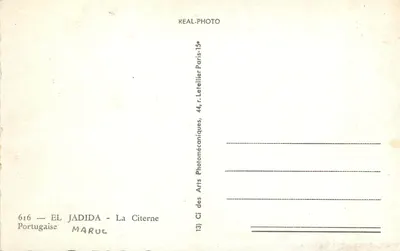 A Cisterna — Él Jadida — Portugal — Editor: Ci des Arts Photomécaniques, Paris — Verso